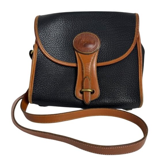 Dooney & Bourke Handbags - Dooney & Bourke VTG Essex Shoulder Bag Black Tan All Weather Leather USA Classic